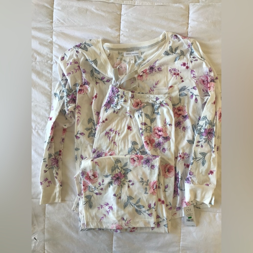 Long Ivory Floral Adult Pajama Set